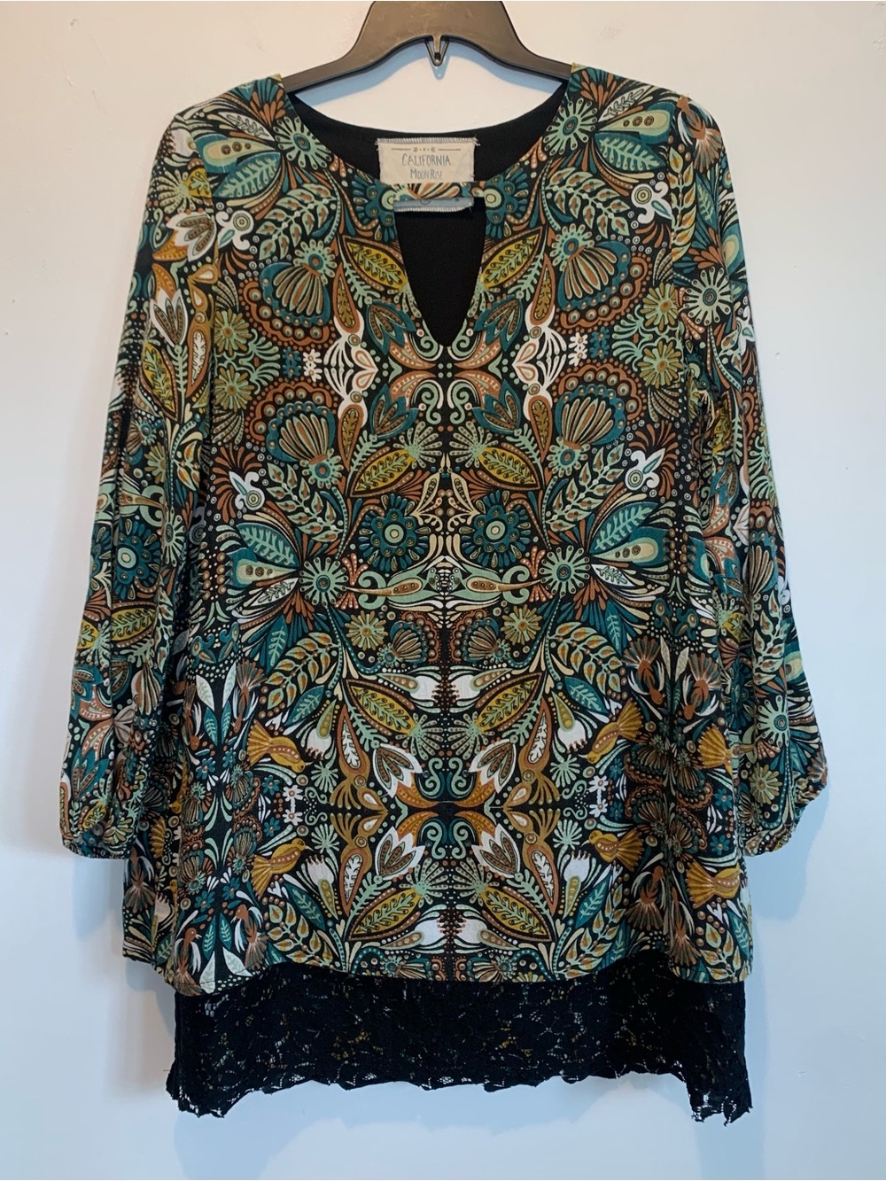 California Moonrise High Priestess Lace Trim Festival Dress Medium Fall Paisley